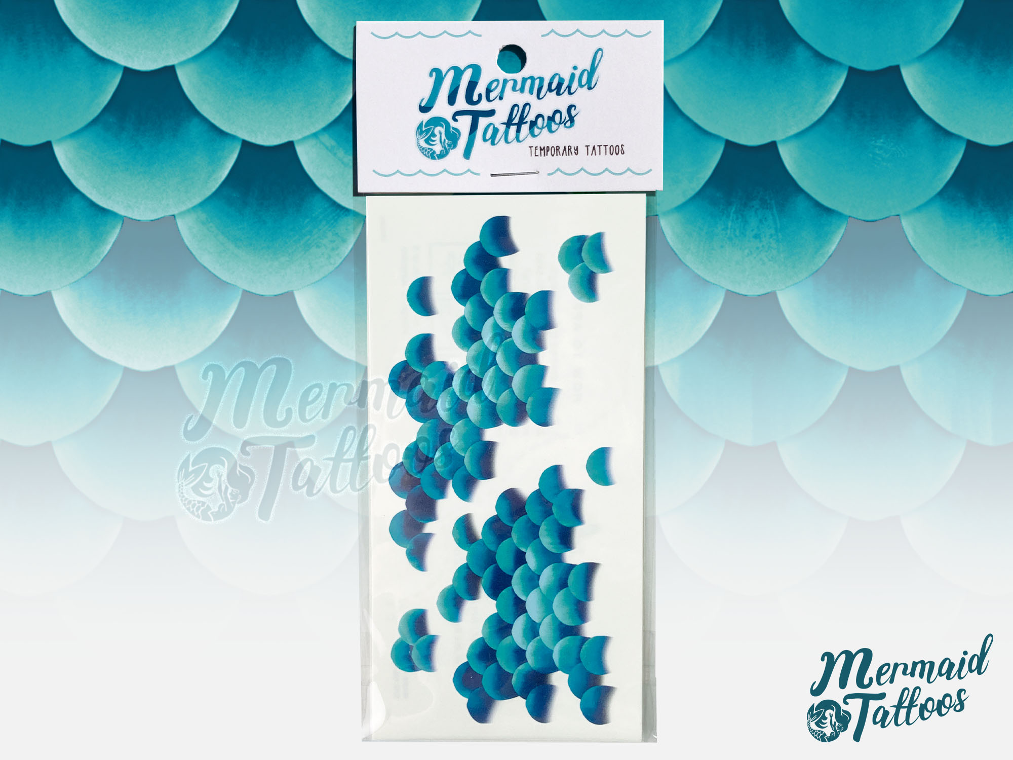Large Pack of Mermaid Scale Temporary Tattoos in blue